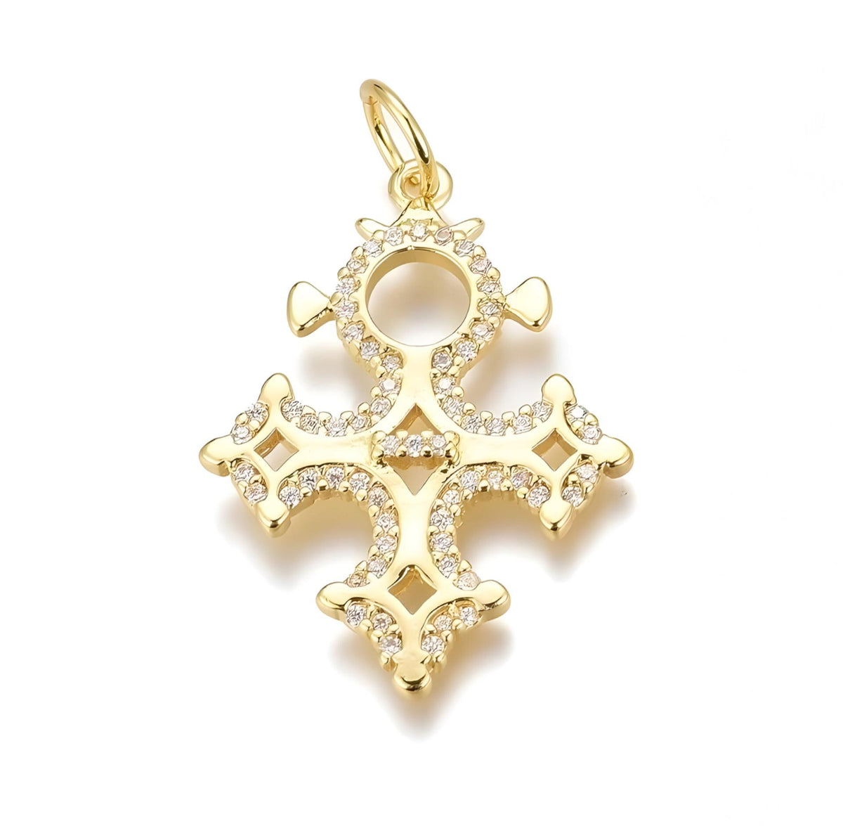 Fancy Cross Micro Pave Pendant, Shiny 18k Gold Plated - SY056
