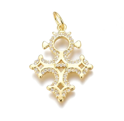 Fancy Cross Micro Pave Pendant, Shiny 18k Gold Plated - SY056