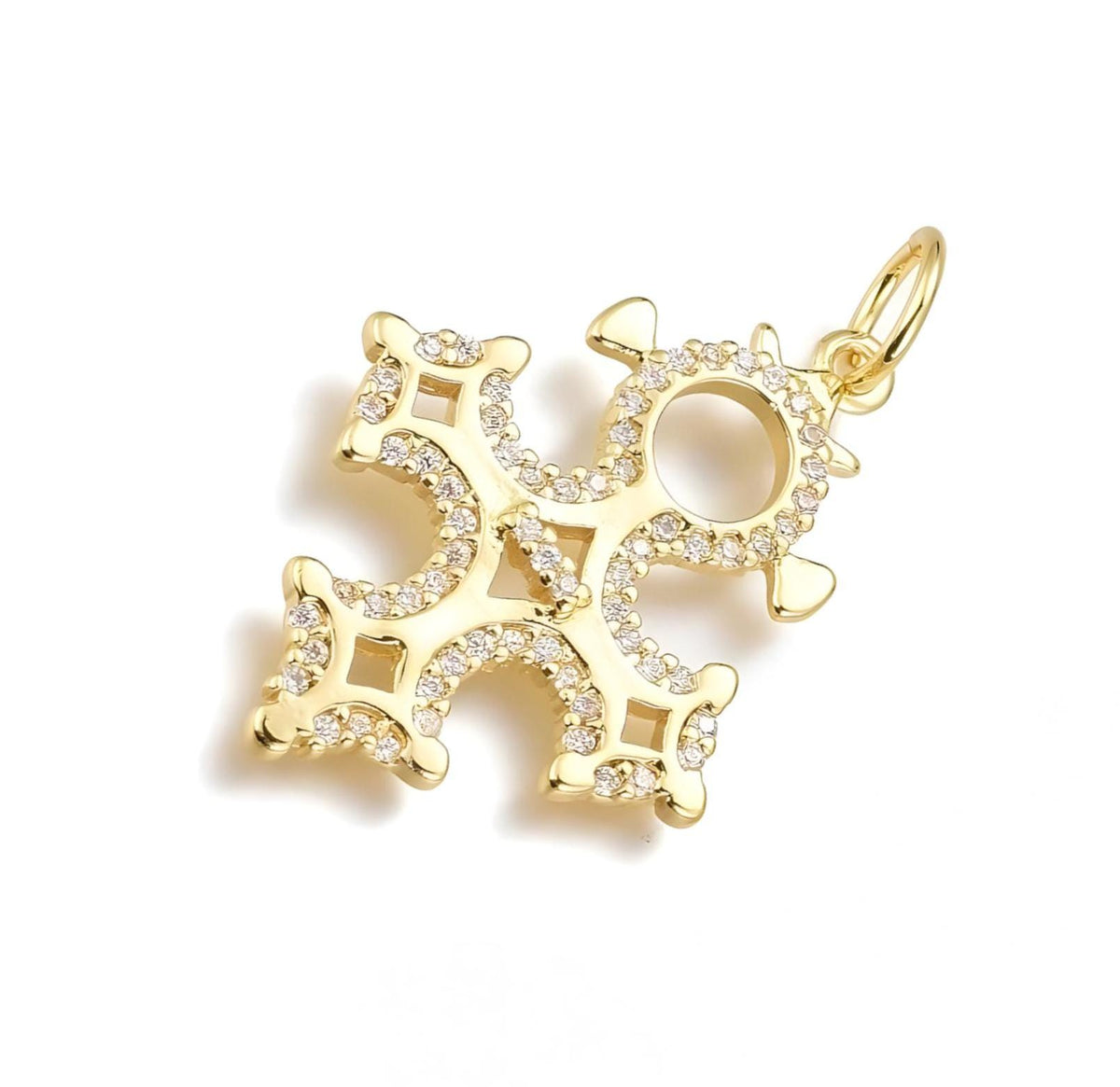 Fancy Cross Micro Pave Pendant, Shiny 18k Gold Plated - SY056