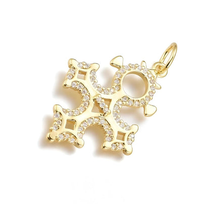 Fancy Cross Micro Pave Pendant, Shiny 18k Gold Plated - SY056