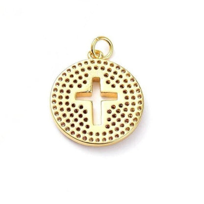 Micro Pave Cross Charm, Shiny 18k Gold Plated - SY013