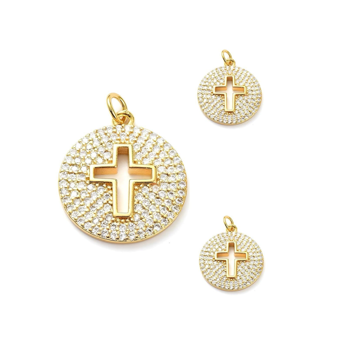 Micro Pave Cross Charm, Shiny 18k Gold Plated - SY013