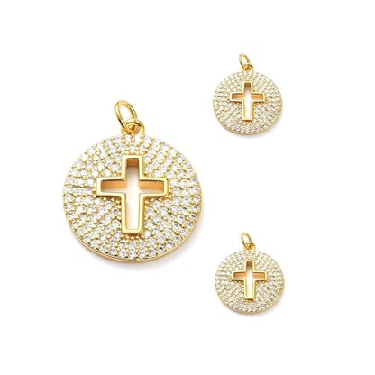 Micro Pave Cross Charm, Shiny 18k Gold Plated - SY013