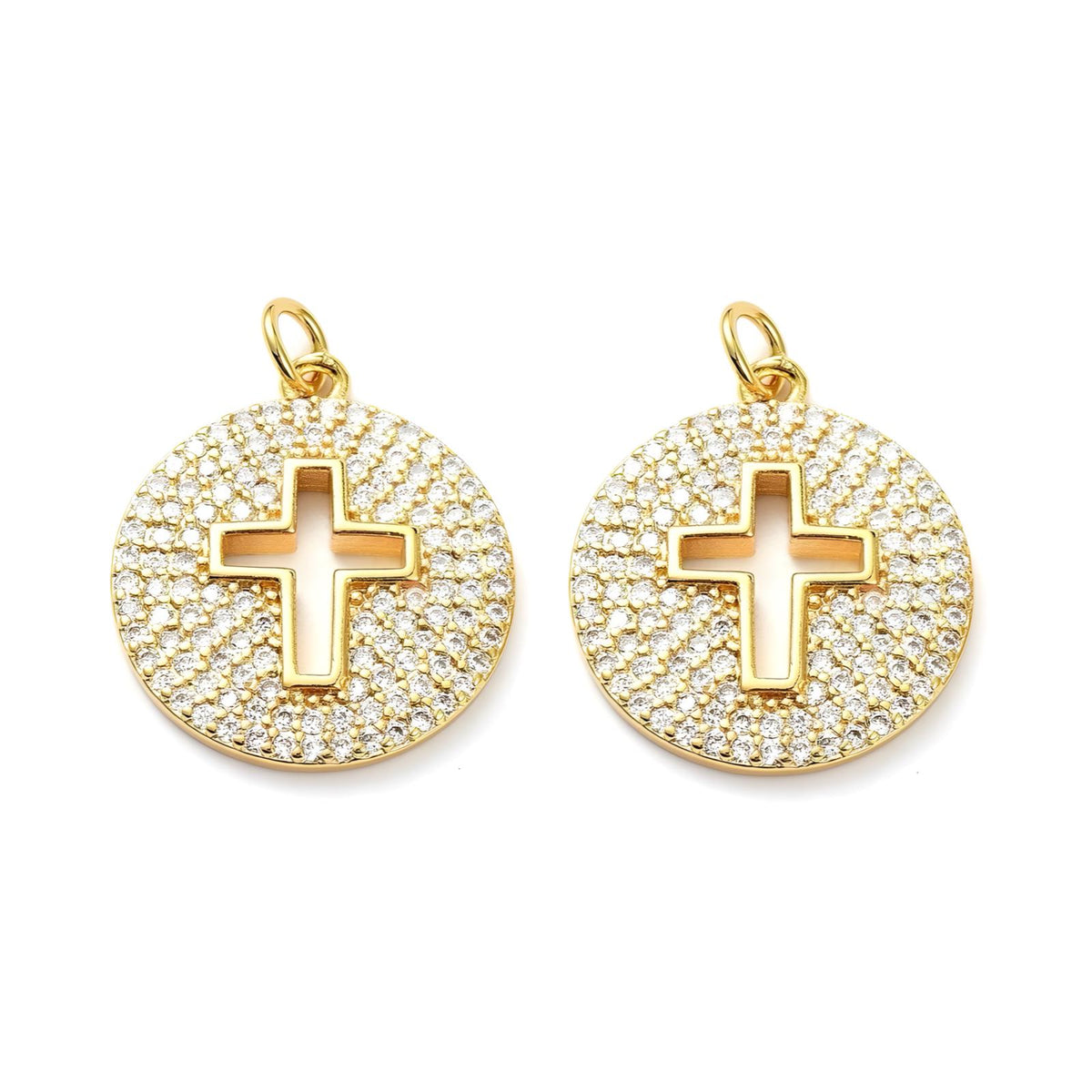 Micro Pave Cross Charm, Shiny 18k Gold Plated - SY013