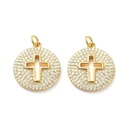 Micro Pave Cross Charm, Shiny 18k Gold Plated - SY013