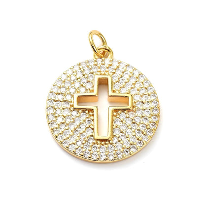 Micro Pave Cross Charm, Shiny 18k Gold Plated - SY013