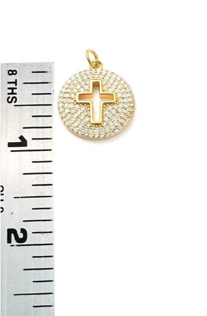 Micro Pave Cross Charm, Shiny 18k Gold Plated - SY013