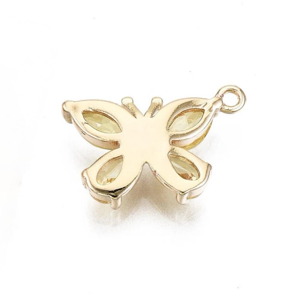 Dainty Butterfly Charm with Yellow Cubic Zirconia, Shiny 18k Gold Plated - SY055