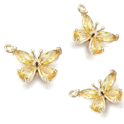 Dainty Butterfly Charm with Yellow Cubic Zirconia, Shiny 18k Gold Plated - SY055