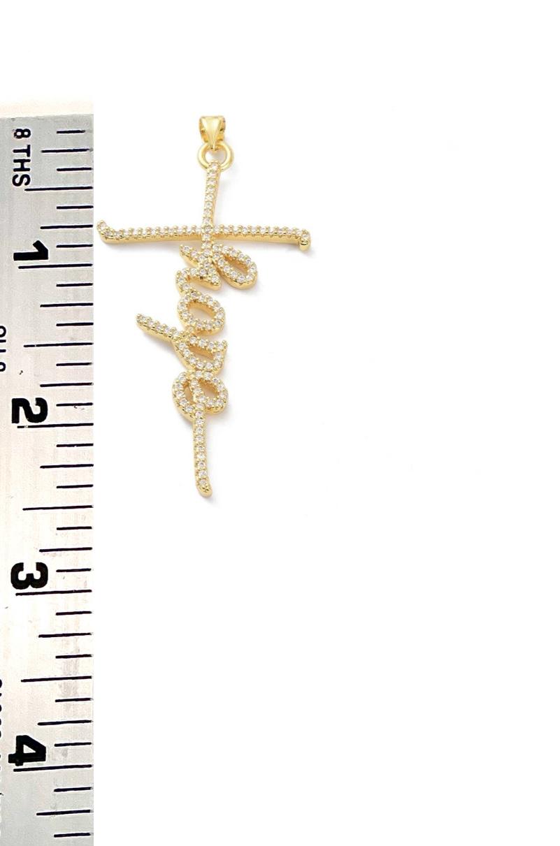 'Hope' Cross Micro Pave Word Pendant, Script Charms, Shiny 18k Gold Plated - SY004