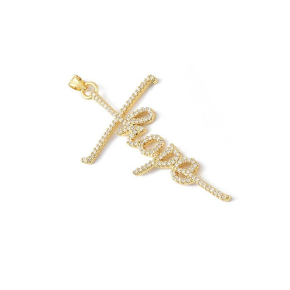 'Hope' Cross Micro Pave Word Pendant, Script Charms, Shiny 18k Gold Plated - SY004