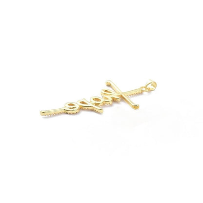 'Hope' Cross Micro Pave Word Pendant, Script Charms, Shiny 18k Gold Plated - SY004