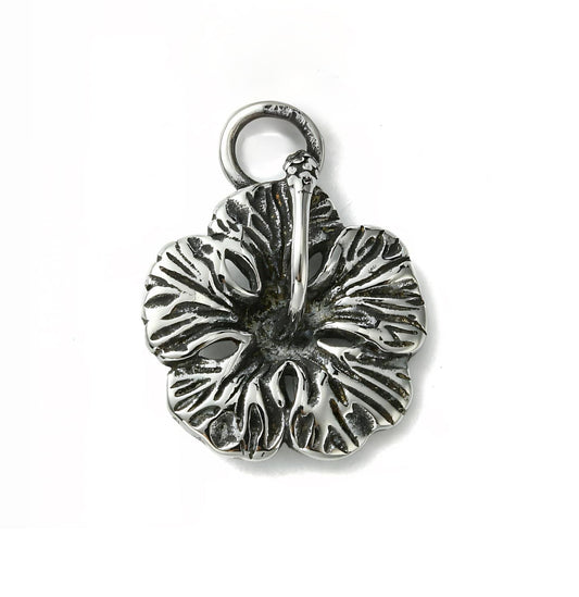 Antique Silver Flower Pendant, Stainless Steel - SS040