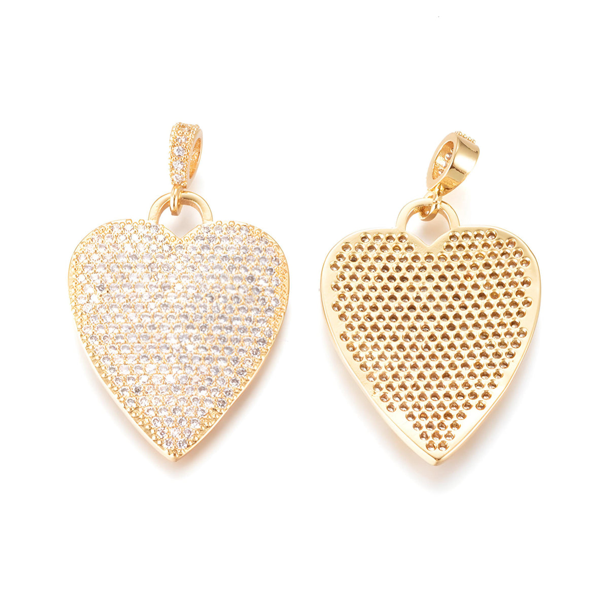 Heart Pendant, 18k Gold Plated Micro Pave Clear Cubic Zirconia Charm - SS068