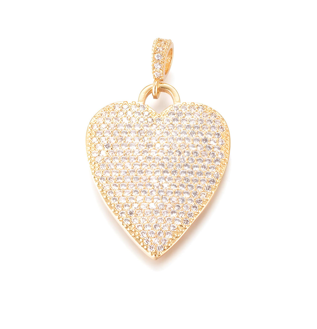 Heart Pendant, 18k Gold Plated Micro Pave Clear Cubic Zirconia Charm - SS068