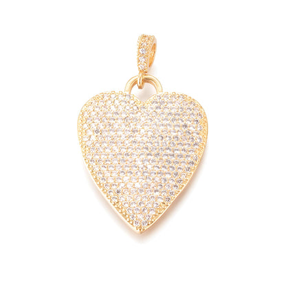 Heart Pendant, 18k Gold Plated Micro Pave Clear Cubic Zirconia Charm - SS068