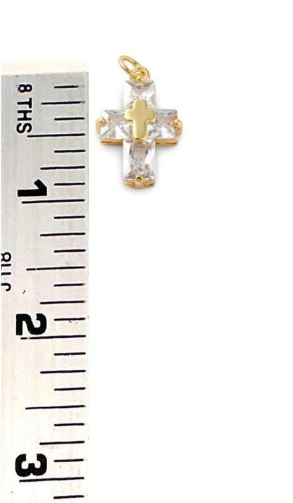 Sparkly Cubic Zirconia Cross Pendant, Shiny 18k Gold Plated - SY033