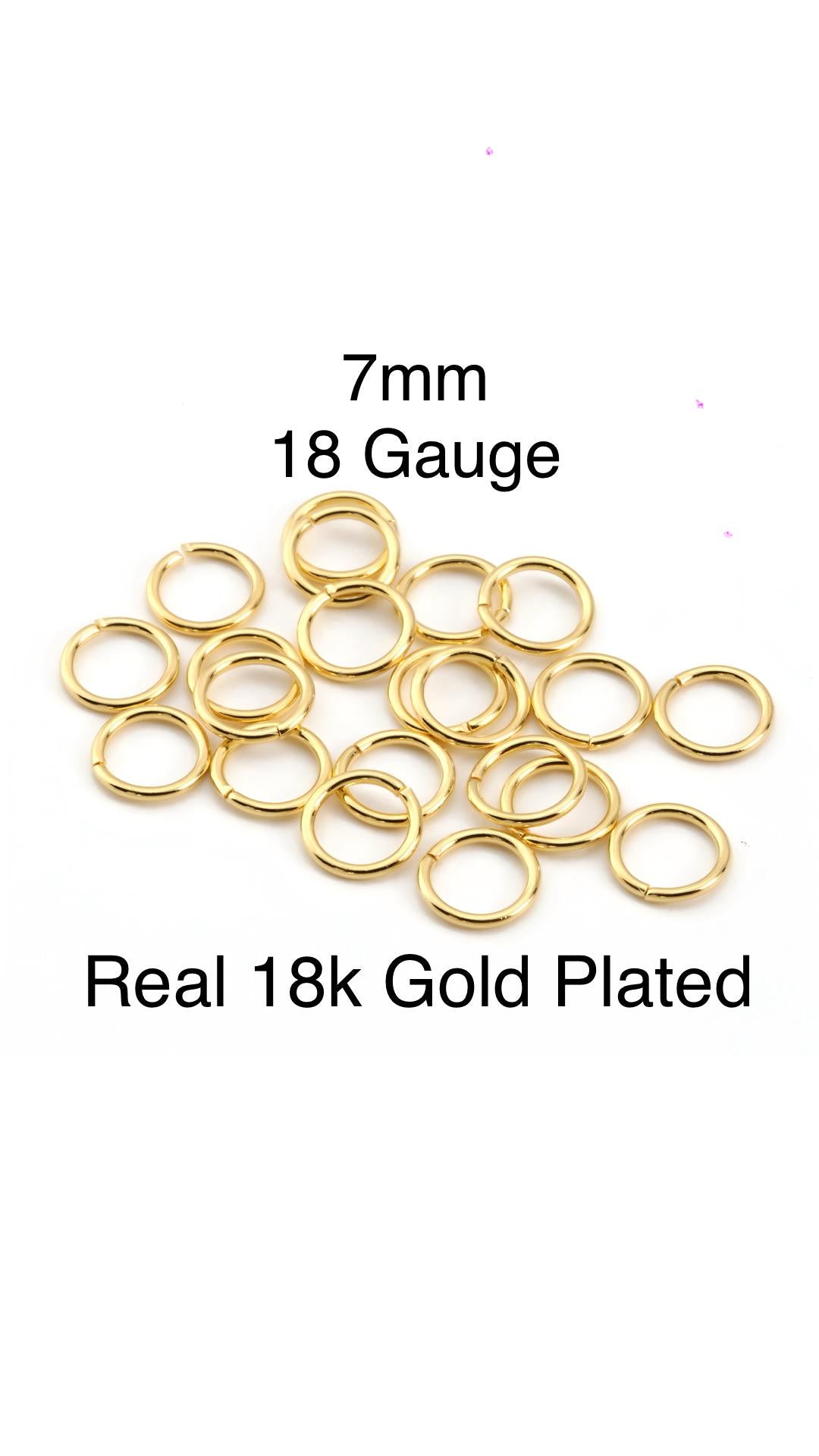7mm 18 Gauge Jump Rings, 20 Units, Shiny 18k Gold Plated - G004-JR