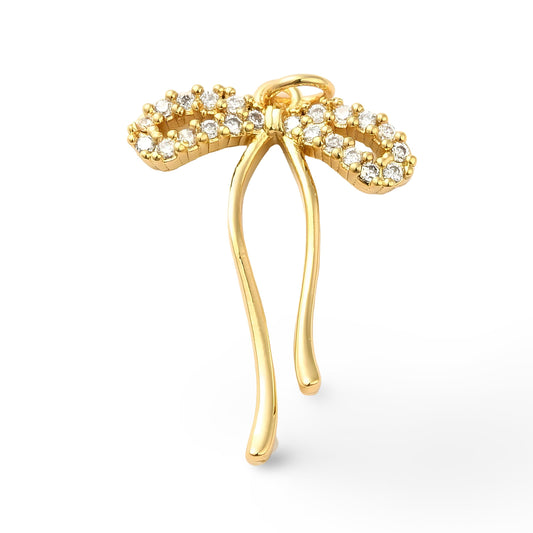 Dangly Bow Micro Pave Pendant, Shiny 18k Gold Plated - SY060