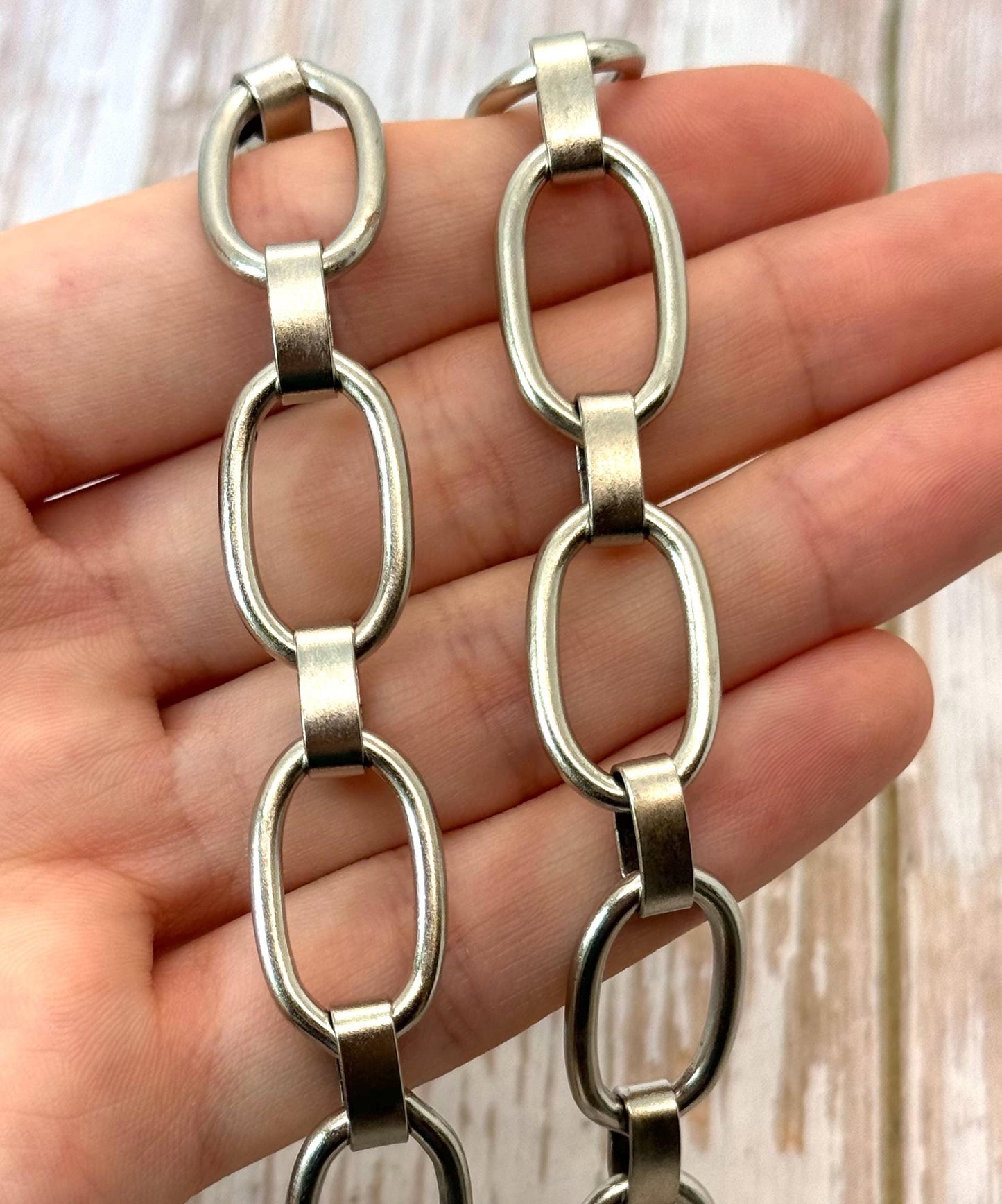 Chunky Oval Link-and-Connector Chain, Antiqued Pewter Plated - P005-CH
