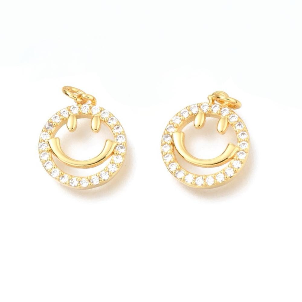 Smiley Face Micro Pave Charm, Shiny 18k Gold Plated - SY014
