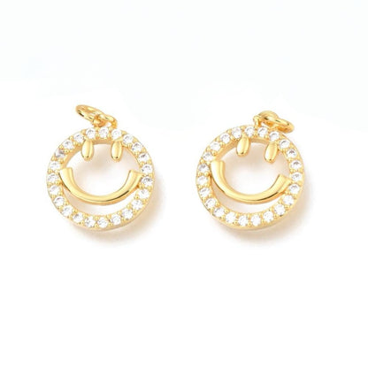 Smiley Face Micro Pave Charm, Shiny 18k Gold Plated - SY014