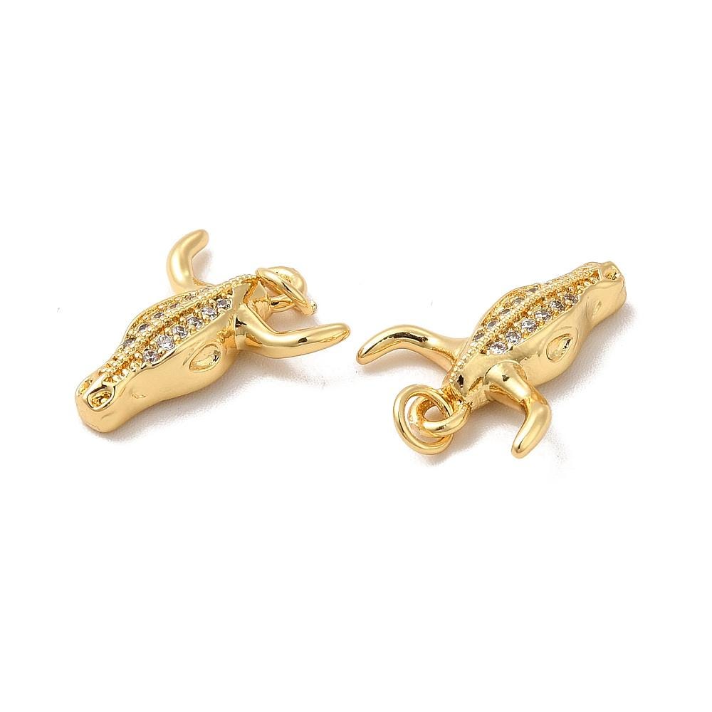 Micro Pave Bull Head Charm, Shiny 18k Gold Plated - SY024