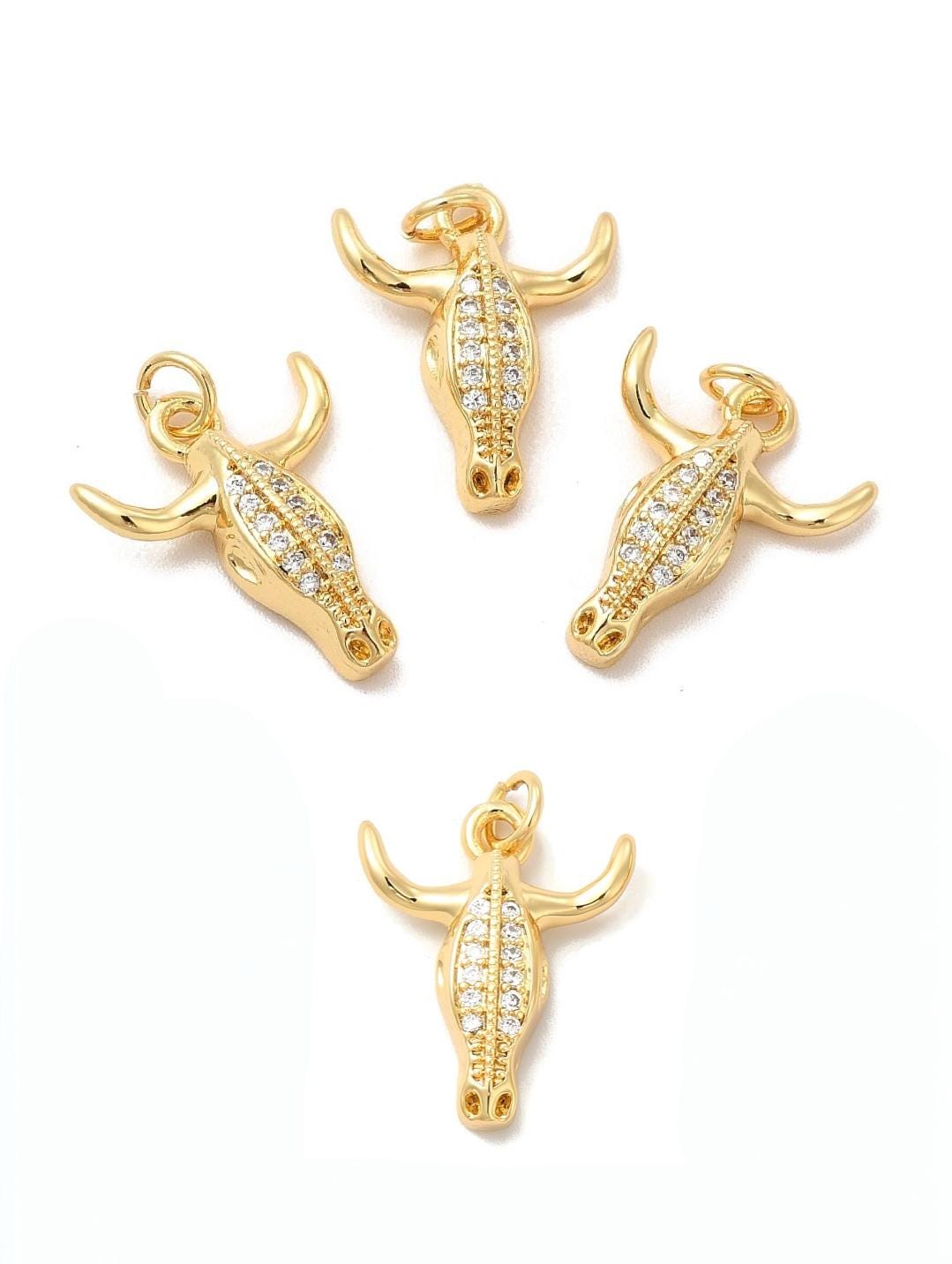 Micro Pave Bull Head Charm, Shiny 18k Gold Plated - SY024