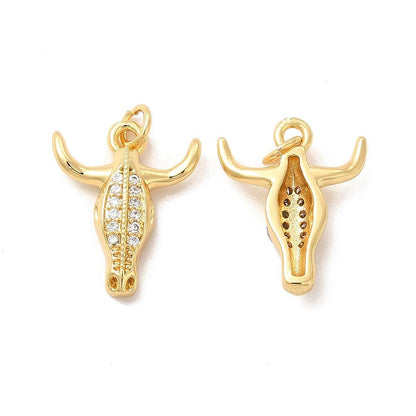 Micro Pave Bull Head Charm, Shiny 18k Gold Plated - SY024