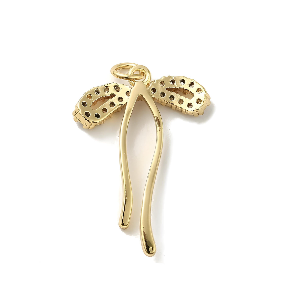 Dangly Bow Micro Pave Pendant, Shiny 18k Gold Plated - SY060