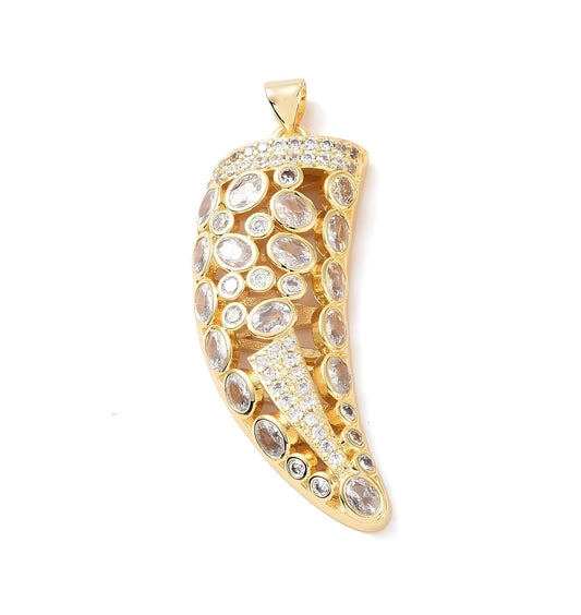 Micro Pave Horn Charm, Shiny 18k Gold Plated - SY049