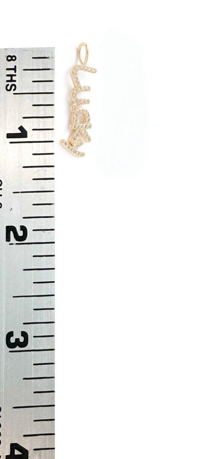 'Lucky' Micro Pave Word Charm, Shiny 18k Gold Plated - SY036