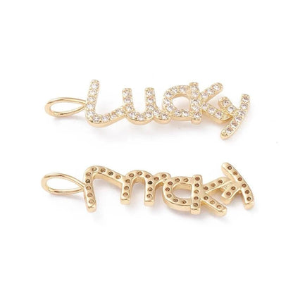 'Lucky' Micro Pave Word Charm, Shiny 18k Gold Plated - SY036