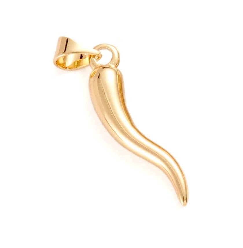 Italian Horn Pendant, Shiny 18k Gold Plated - SY018
