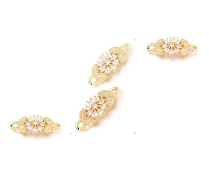Micro Pave Flower Connector, Shiny 18k Gold Plated - SY040