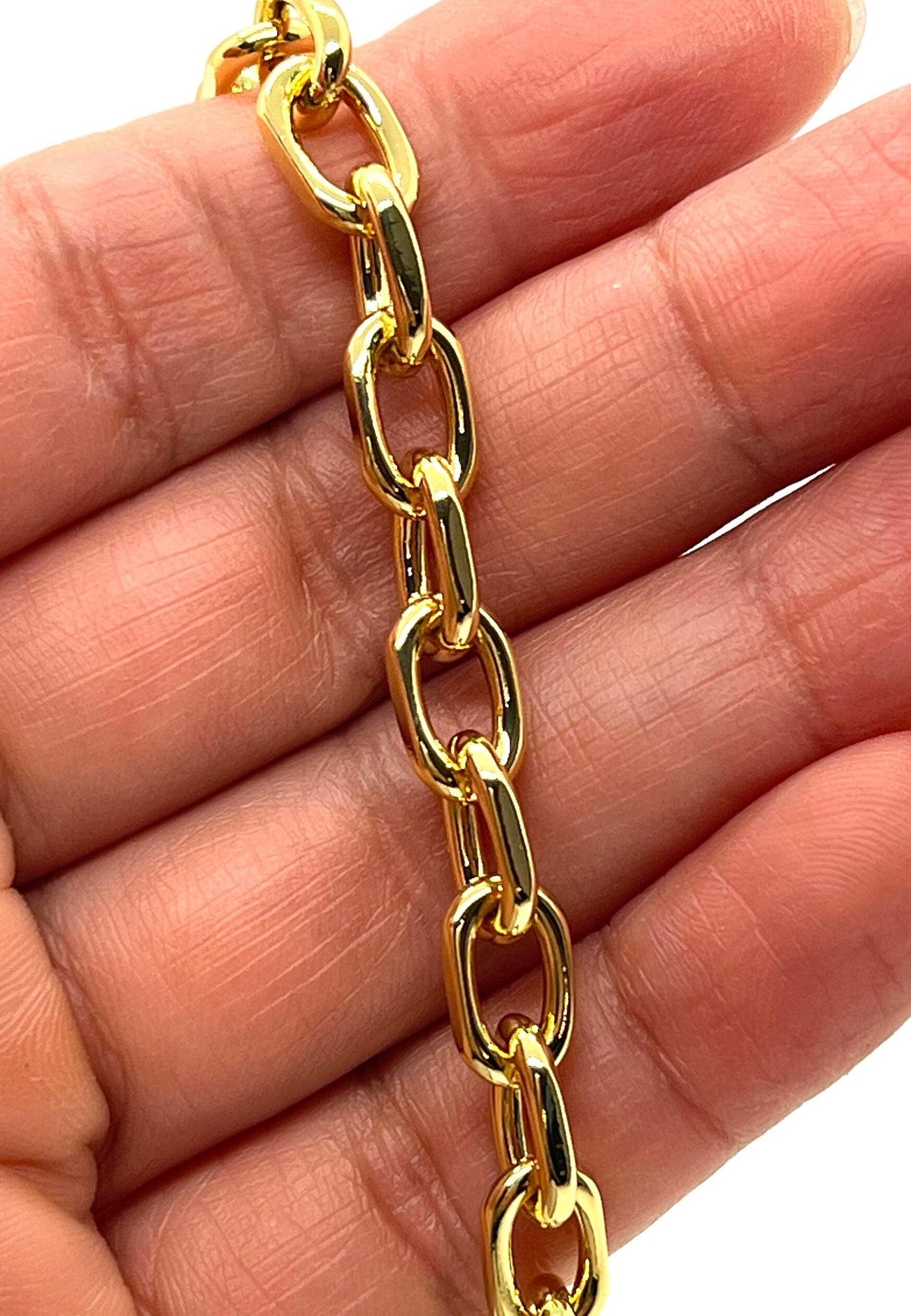 Large 10mm Cable Chain, Shiny 18k Gold Plated