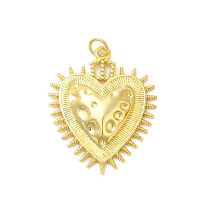 Sunburst Heart Charm, Shiny 18k Gold Plated - SY067