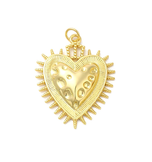 Sunburst Heart Charm, Shiny 18k Gold Plated - SY067