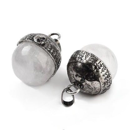 Chunky Antiqued Quartz Crystal Pendant, Stainless Steel - SS028