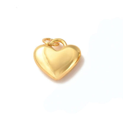 13mm Dainty Puffed Heart Charm, Shiny 18k Gold Plated - SY061