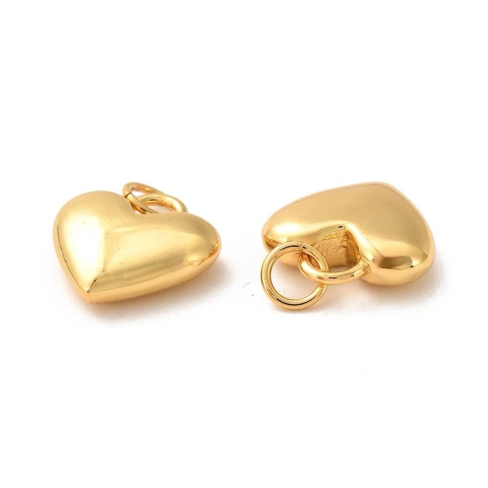 13mm Dainty Puffed Heart Charm, Shiny 18k Gold Plated - SY061