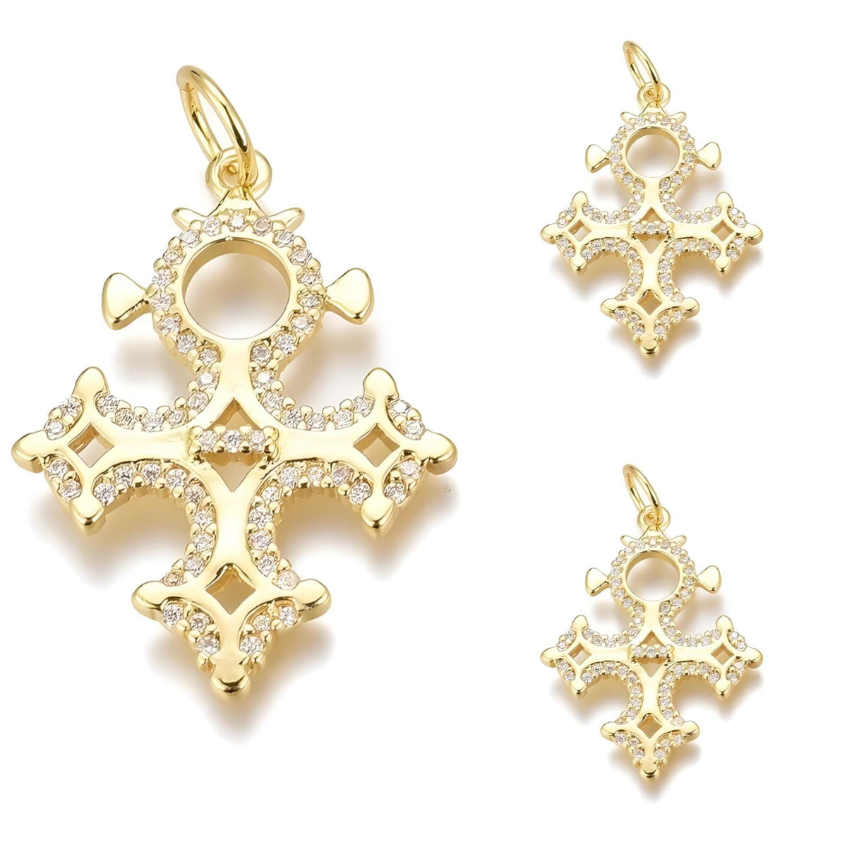 Fancy Cross Micro Pave Pendant, Shiny 18k Gold Plated - SY056