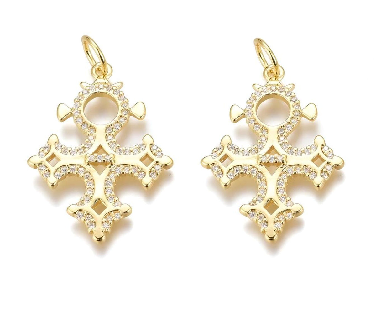 Fancy Cross Micro Pave Pendant, Shiny 18k Gold Plated - SY056