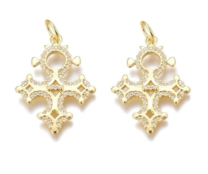 Fancy Cross Micro Pave Pendant, Shiny 18k Gold Plated - SY056