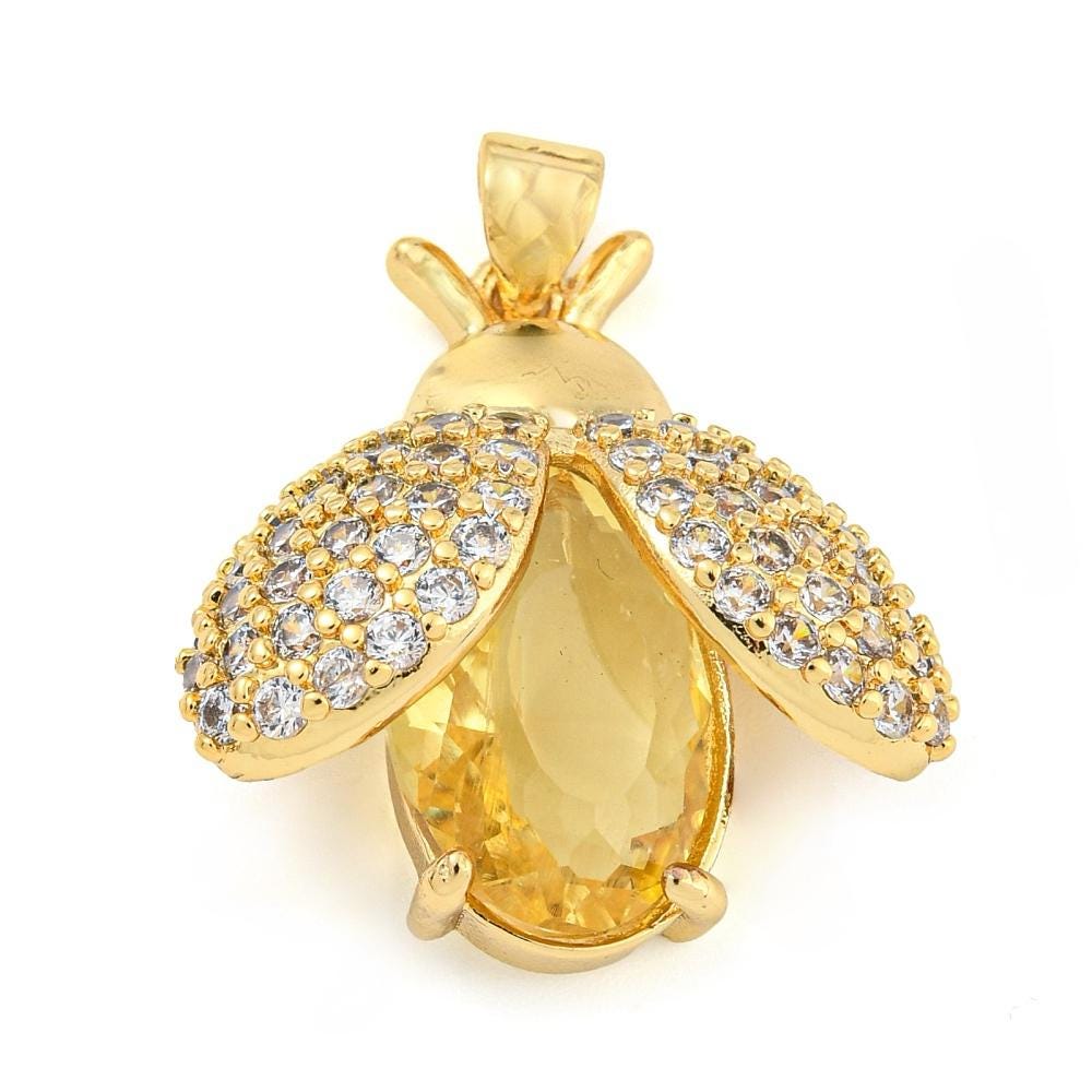 Cubic Zirconia Ladybug Charm, Red or Yellow, Shiny 18k Gold Plated