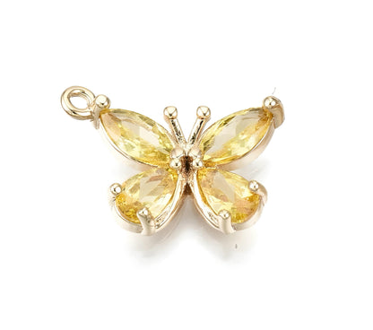Dainty Butterfly Charm with Yellow Cubic Zirconia, Shiny 18k Gold Plated - SY055