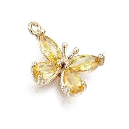 Dainty Butterfly Charm with Yellow Cubic Zirconia, Shiny 18k Gold Plated - SY055