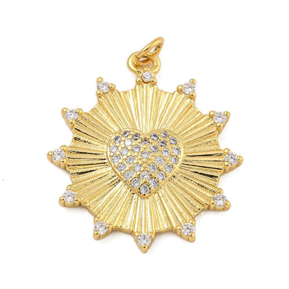 Spiky Micro Pave Heart Pendant, Shiny 18k Gold Plated - SY042