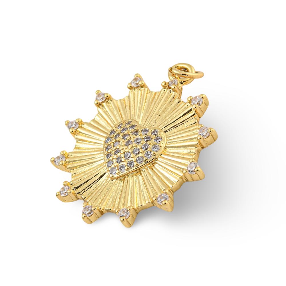 Spiky Micro Pave Heart Pendant, Shiny 18k Gold Plated - SY042