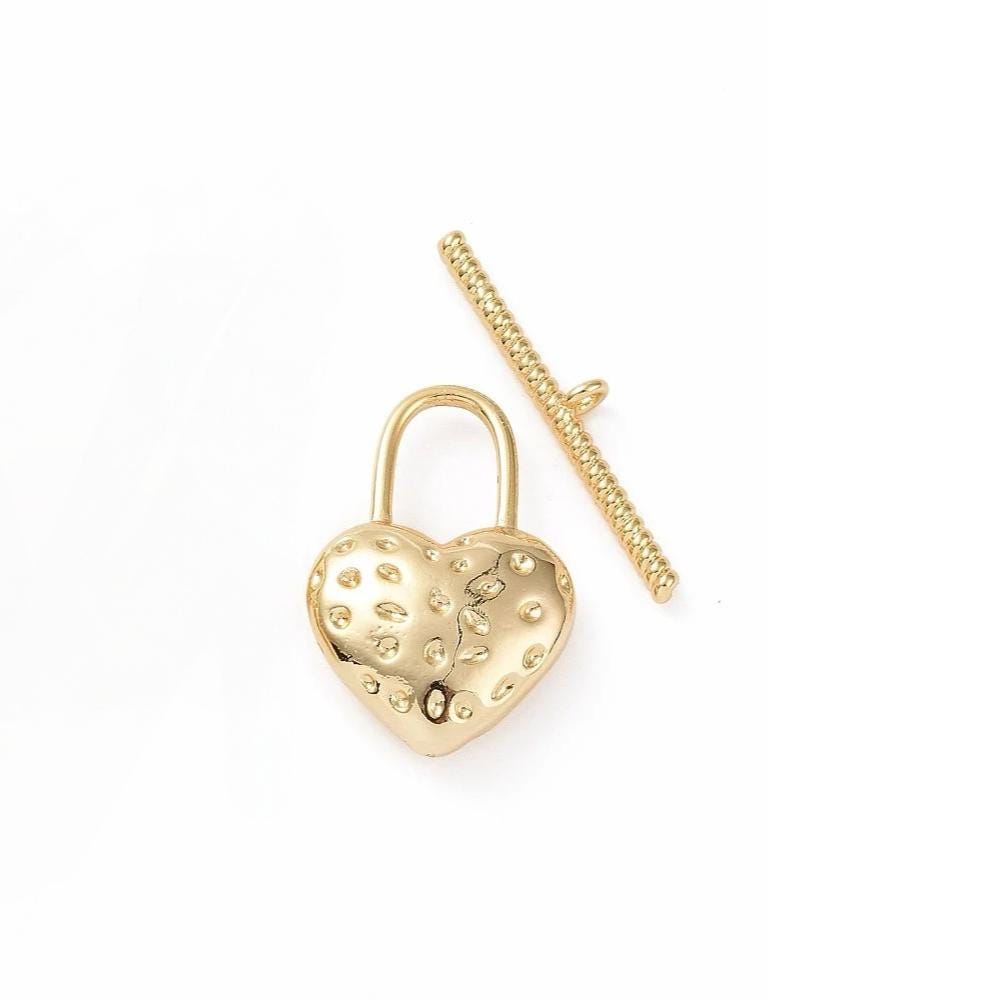 Heart Lock Toggle Clasp, Shiny 18k Gold Plated - SY005